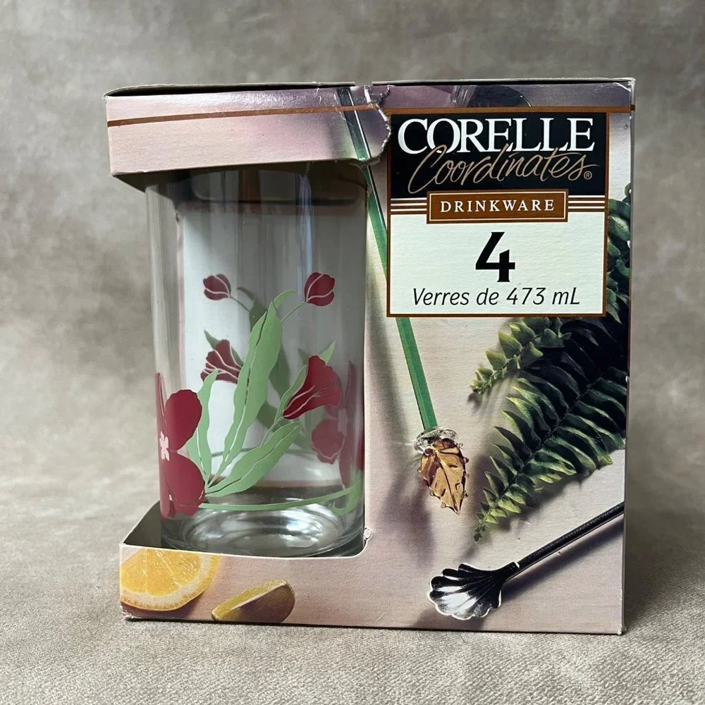 NEW 4 Corelle Pacific Bloom 16-oz Cooler GLASSES Weighted Bottom Drinkware